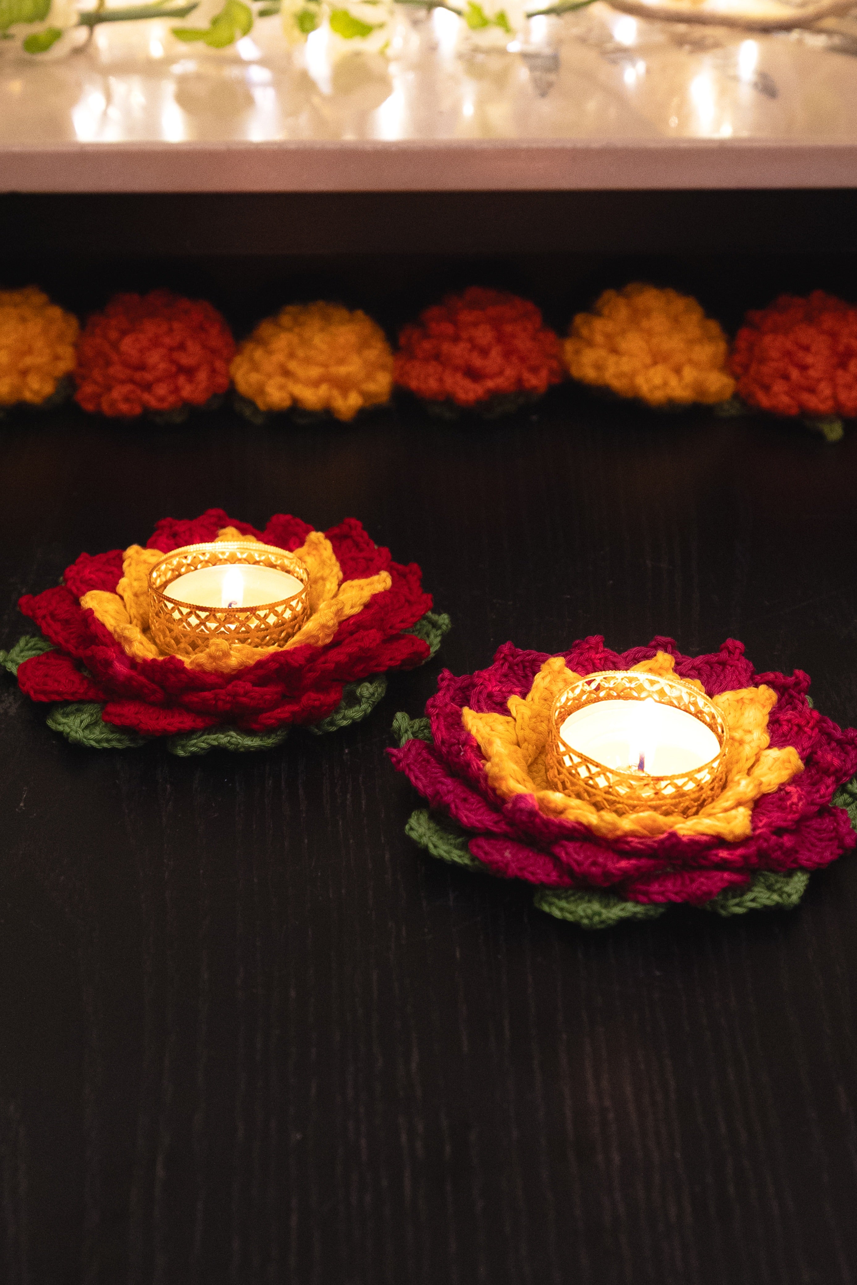 Lotus Diya (Pack of 2) - Red & Pink