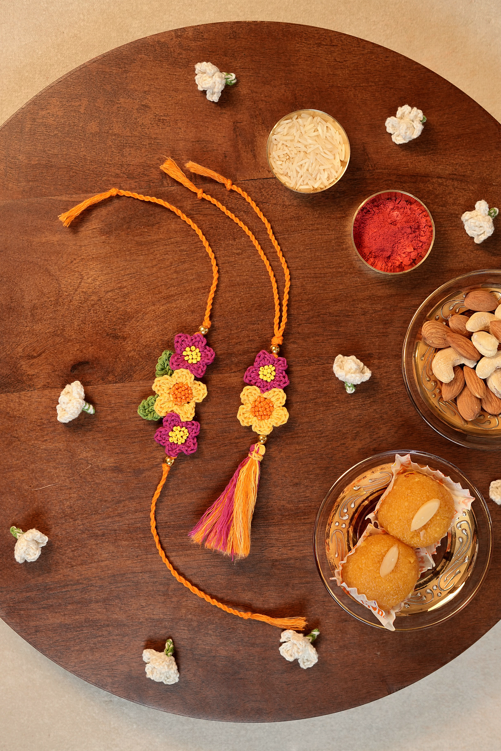 Floral Trio Rakhi & Lumba Set