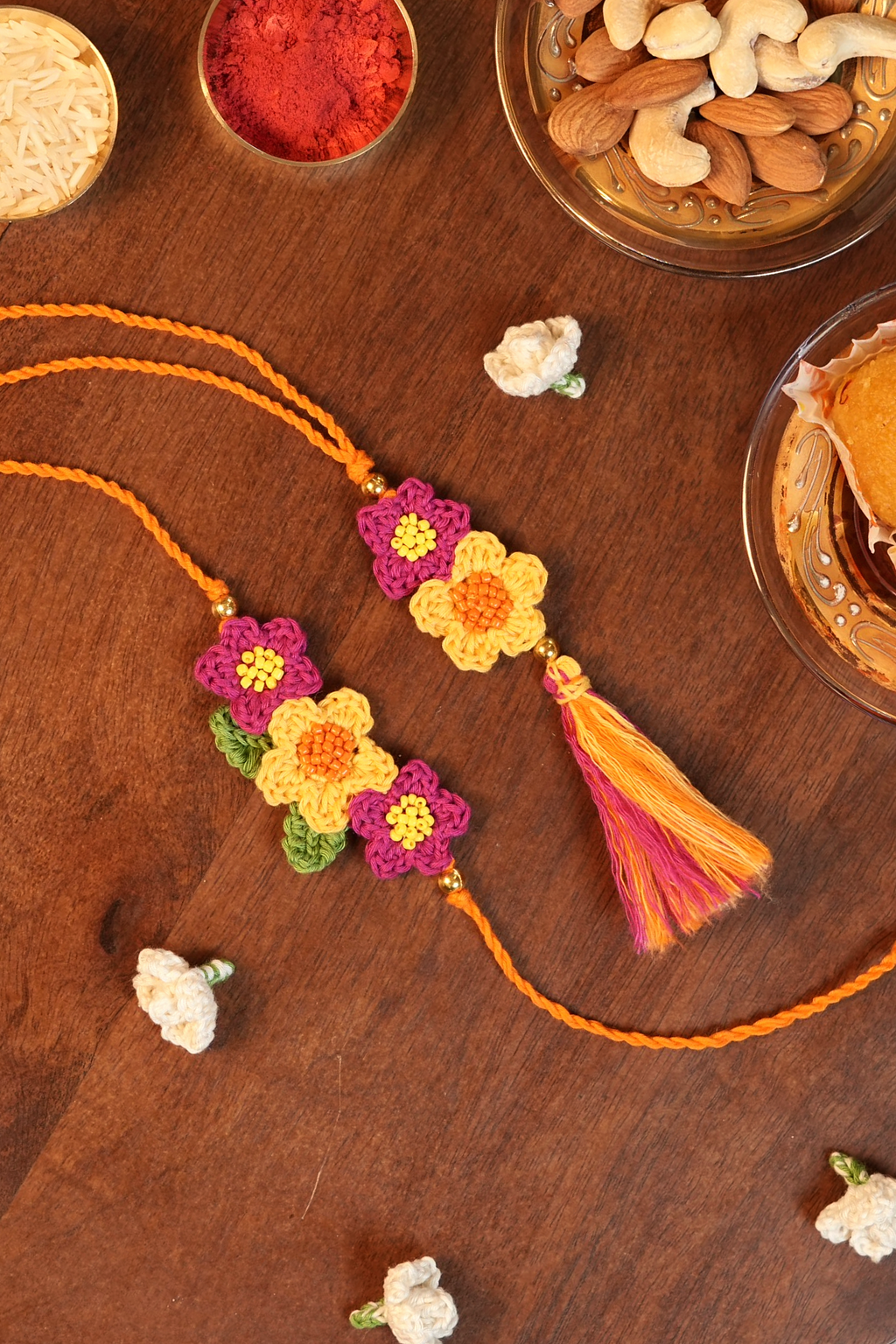 Floral Trio Rakhi & Lumba Set