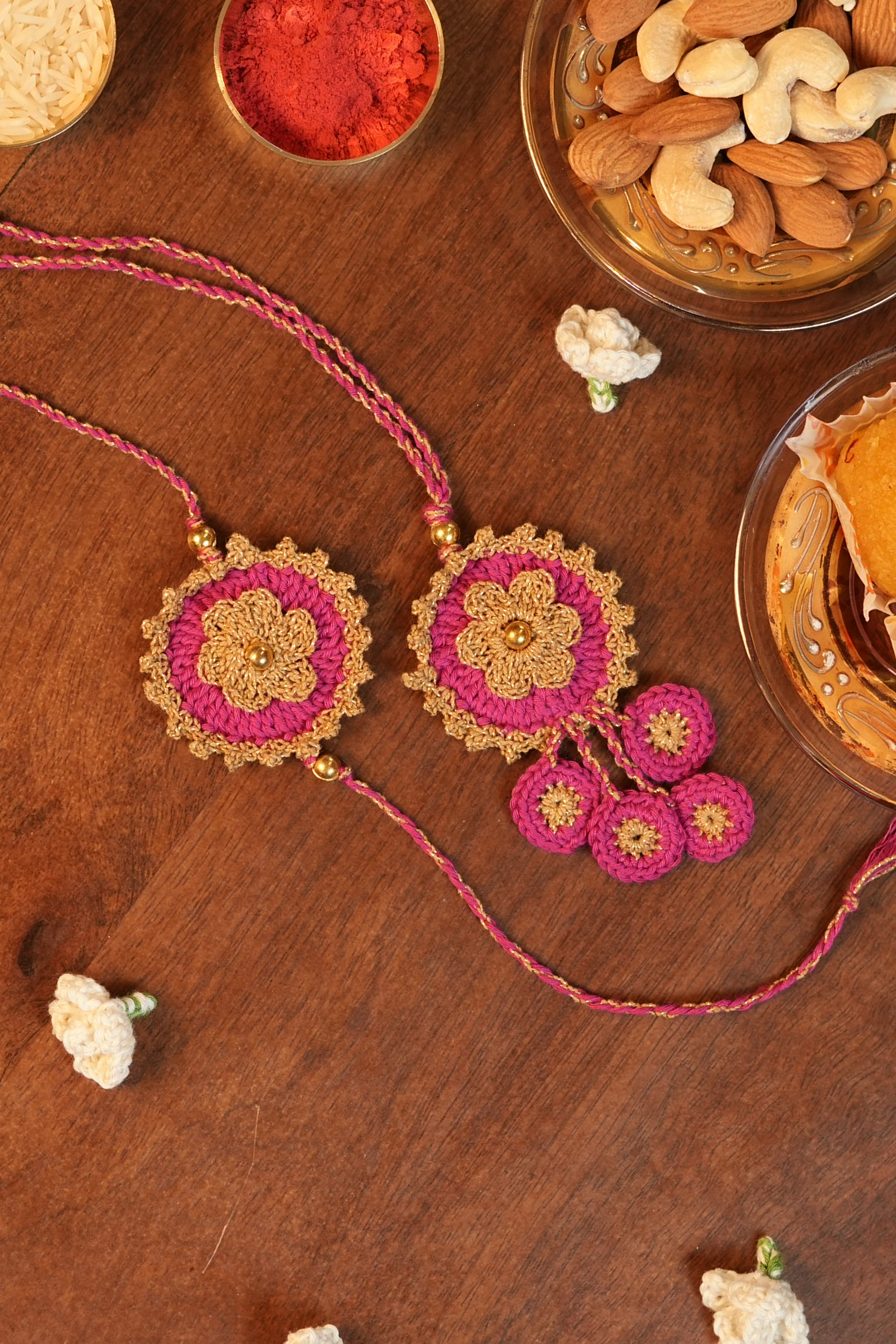 Threaded Gold Rakhi & Lumba Set