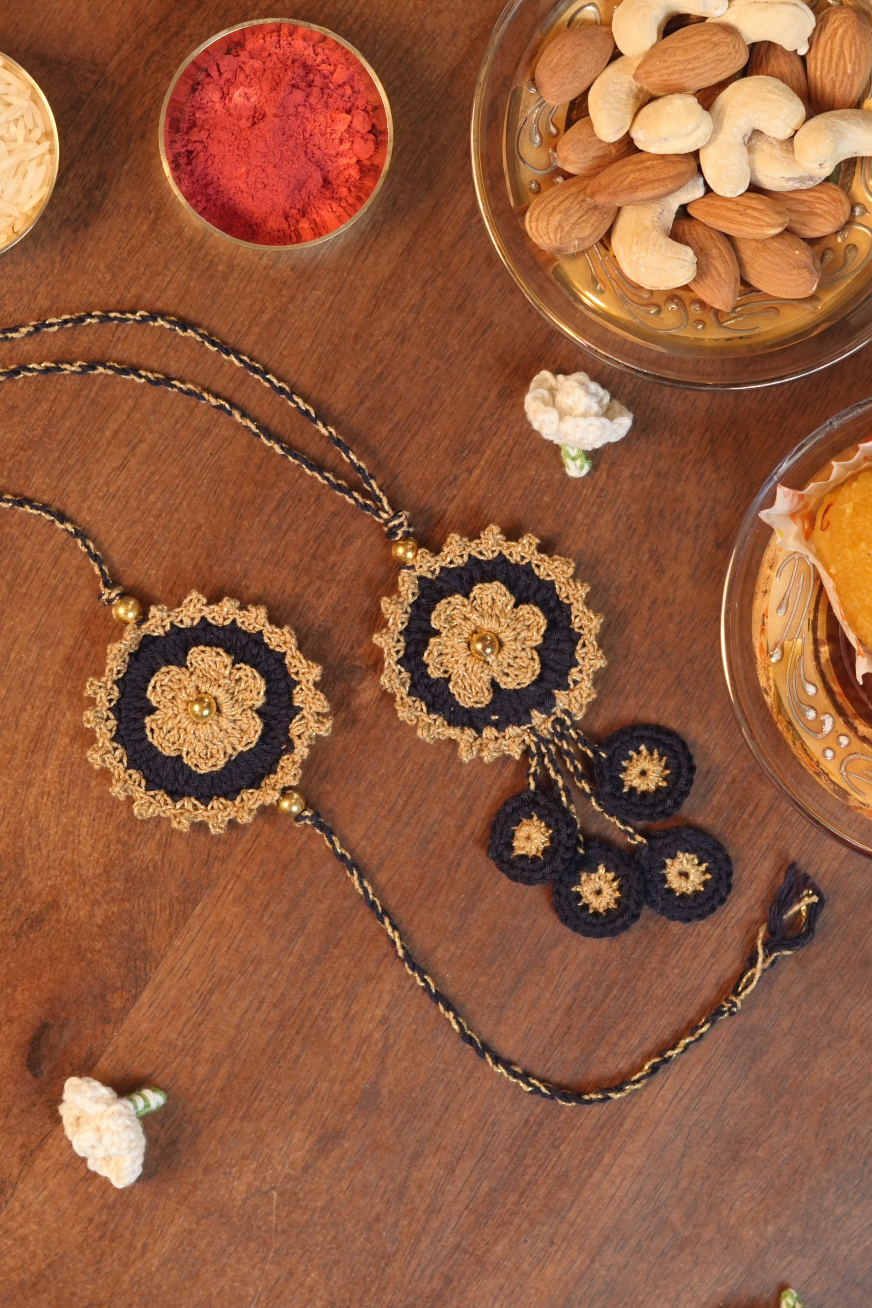Threaded Gold Rakhi & Lumba Set