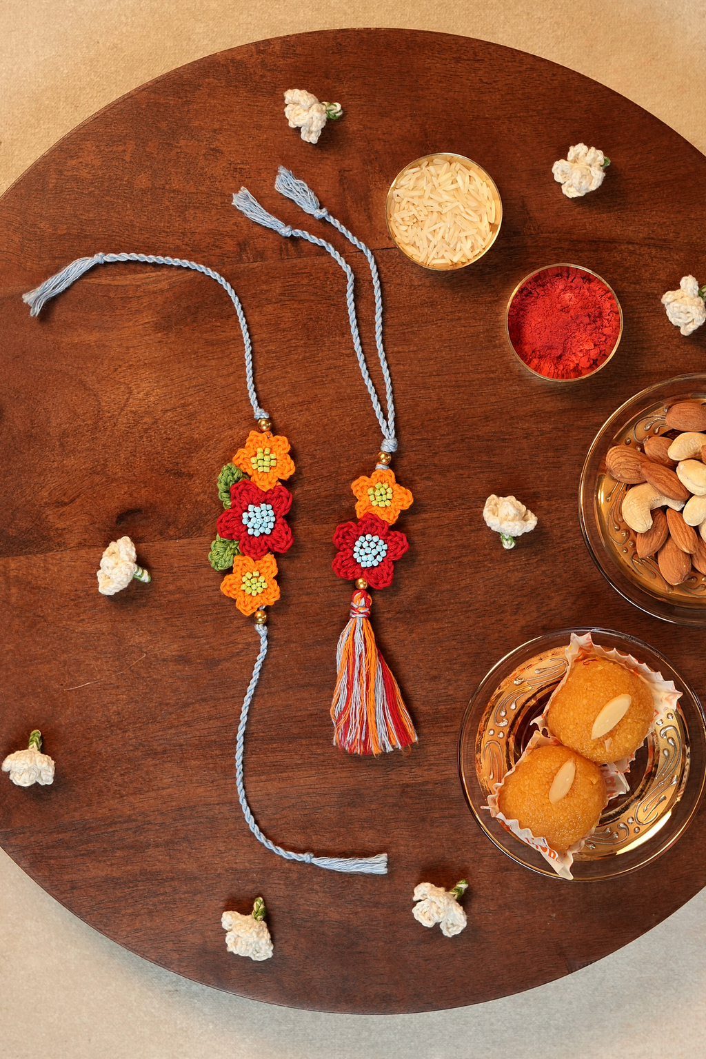 Floral Trio Rakhi & Lumba Set