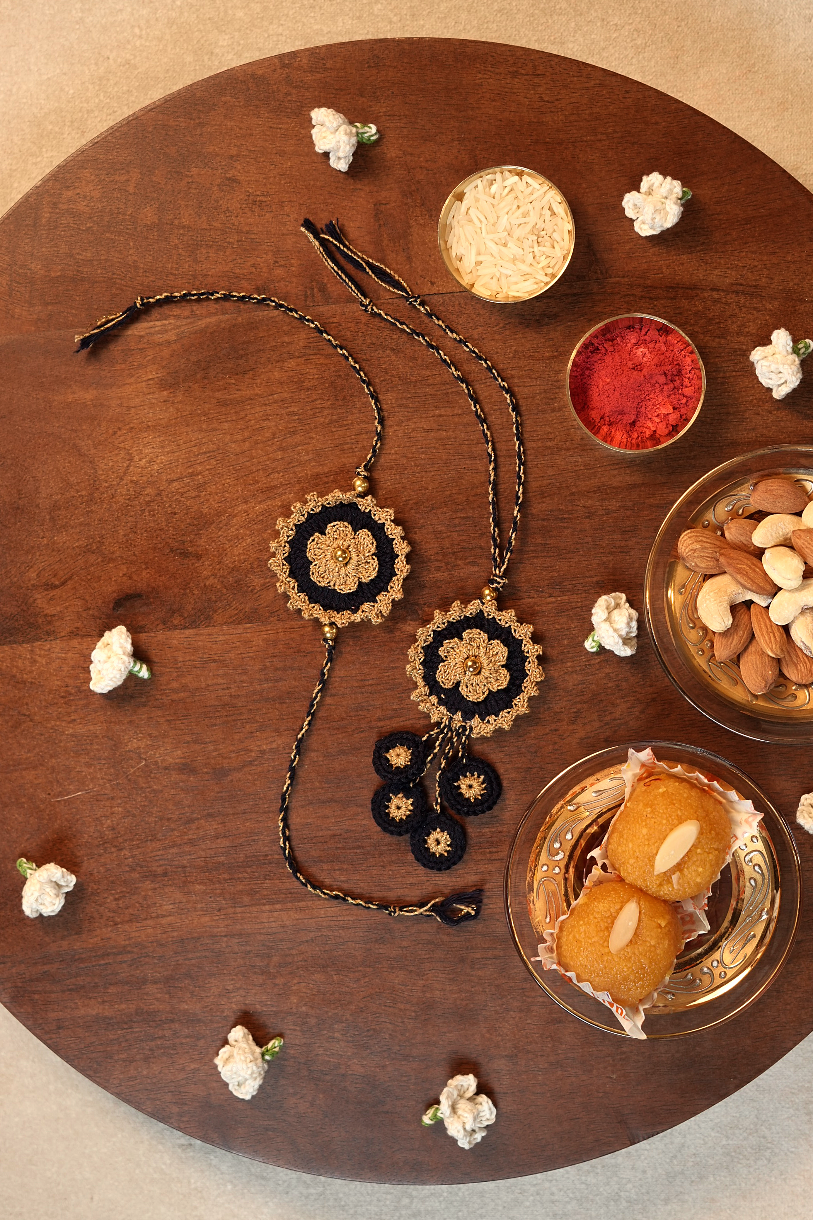 Threaded Gold Rakhi & Lumba Set
